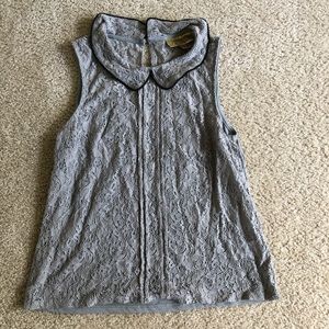 Vera Wang Grey Lace blouse with beaded collar